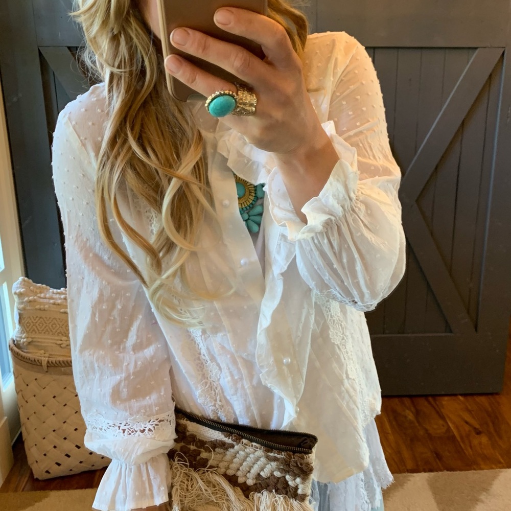 The Silverton White Lace Button Front Blouse Top
